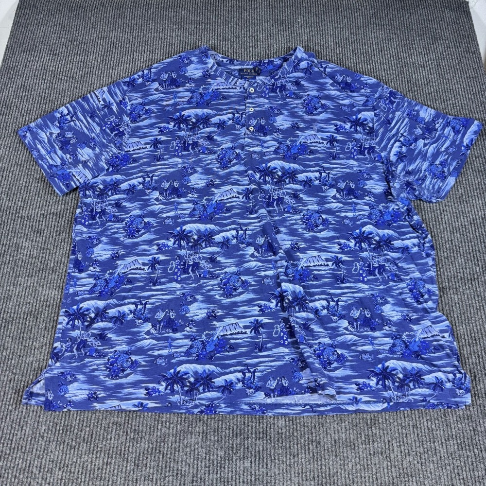 Polo Ralph Lauren Hawaiian Men 4XL Big 4XB AOP Graphic Featherweight Mesh Henley